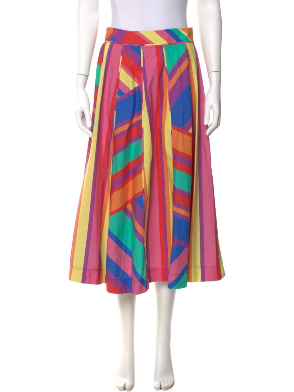 Vibrant Multicolor Chevron Midi Skirt - Flare A-Line